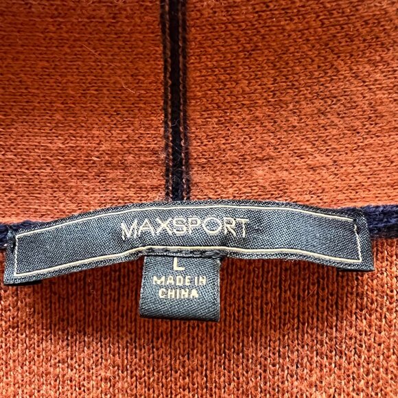 MAXSPORT Size L Navy Blue & Rust Open Heavyweight Cardigan Wool Blend Sweater - Picture 2 of 15